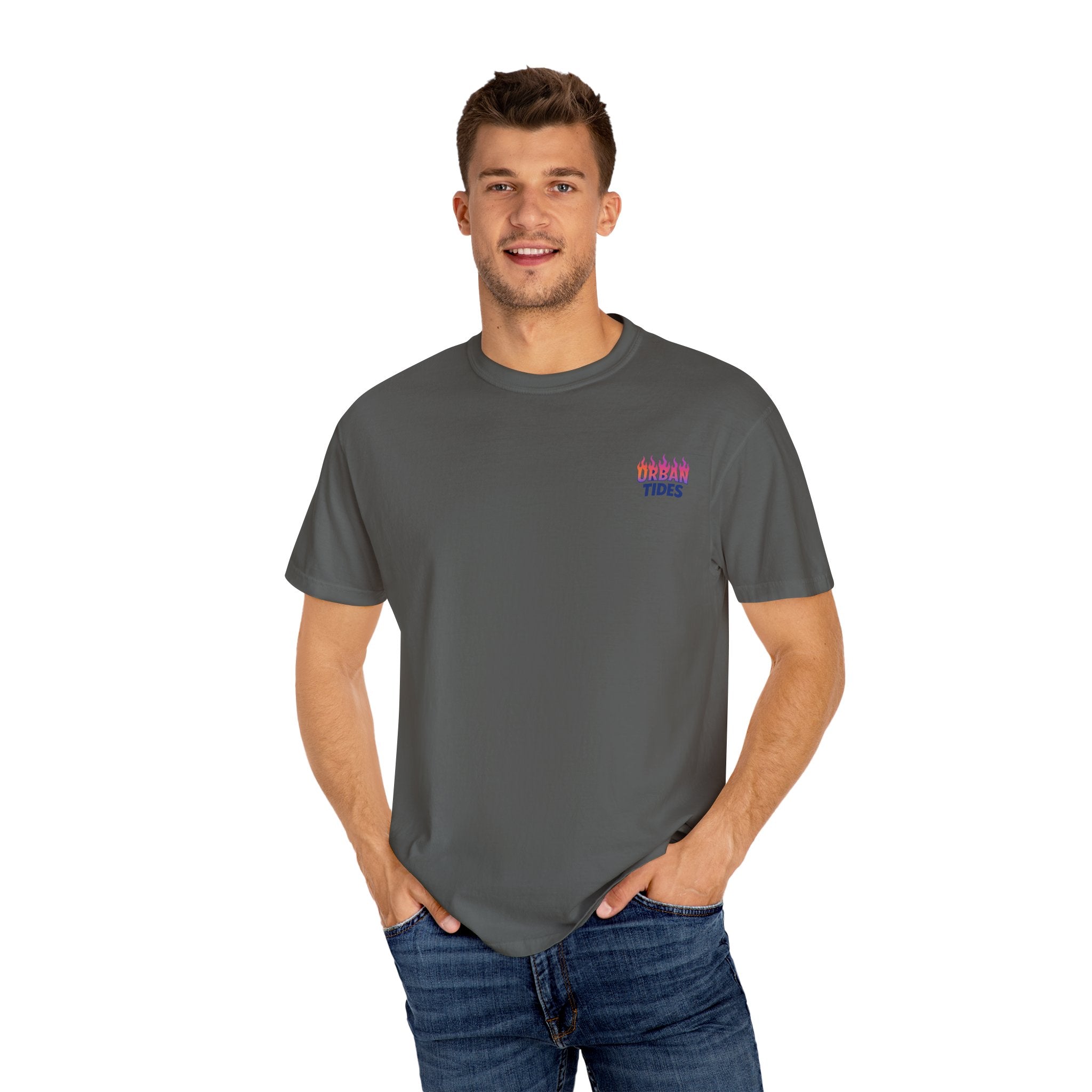 Urban Tides sunset flames Garment-Dyed T-Shirt for Casual Vibes, Unisex Wear, Graphic Tee, Gift for Friends, Comfortable Everyday Style
