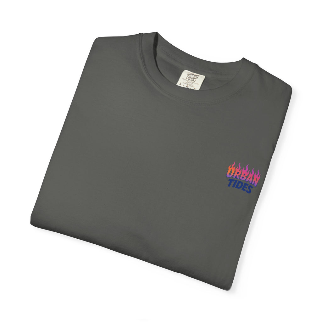 Urban Tides sunset flames Garment-Dyed T-Shirt for Casual Vibes, Unisex Wear, Graphic Tee, Gift for Friends, Comfortable Everyday Style
