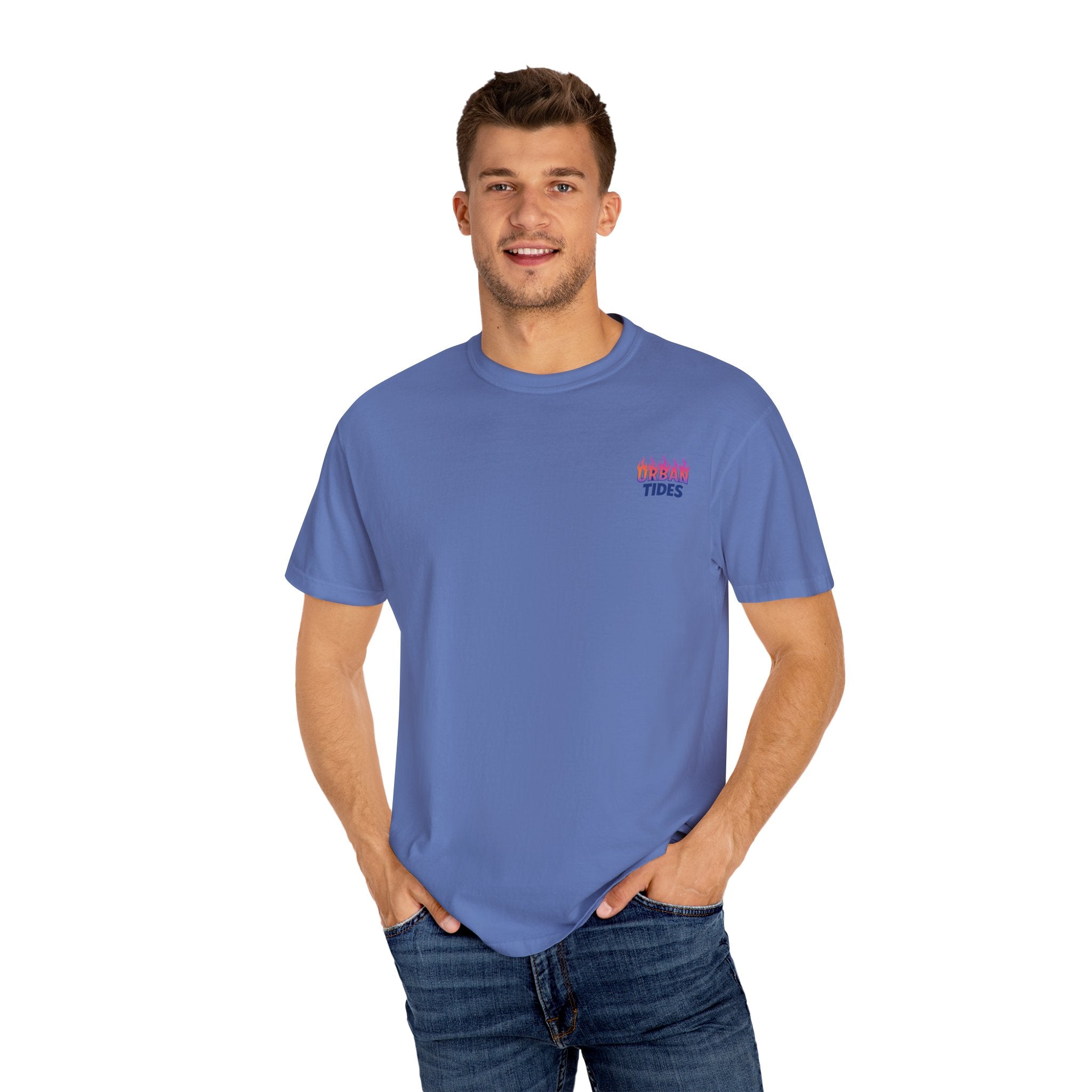 Urban Tides sunset flames Garment-Dyed T-Shirt for Casual Vibes, Unisex Wear, Graphic Tee, Gift for Friends, Comfortable Everyday Style